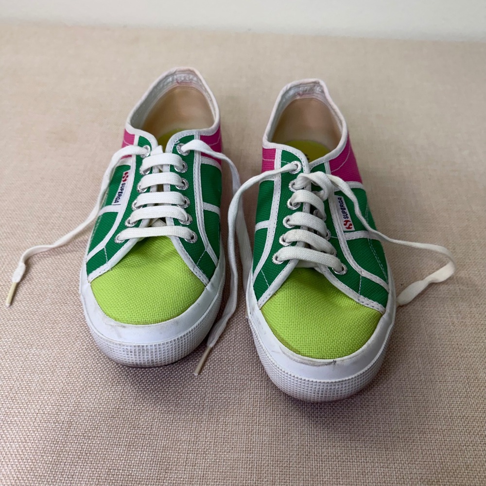 Superga Cotu Colorblock Canvas Sneakers Green Pink Lime Women's 9